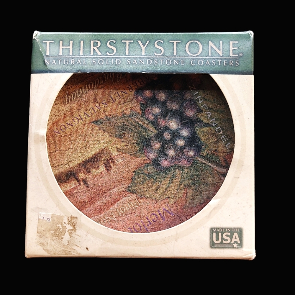 Vintage **Thirstystone** Sandstone Coasters with Grapevine Design ♡♡